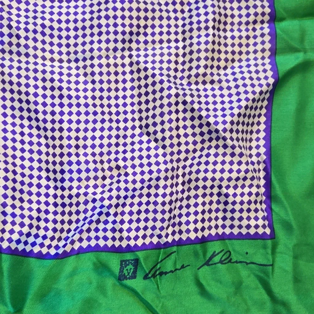 Anne Klein Green and Purple Geometric Silk Scarf